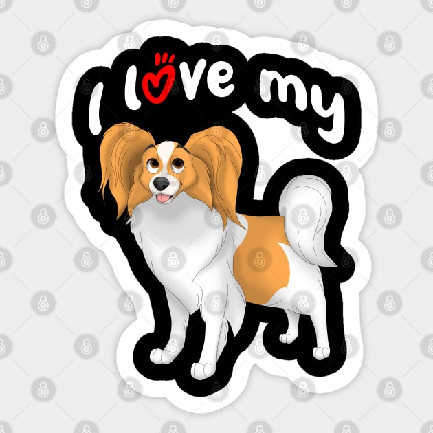 I Love My White & Red Papillon Dog Sticker by millersye